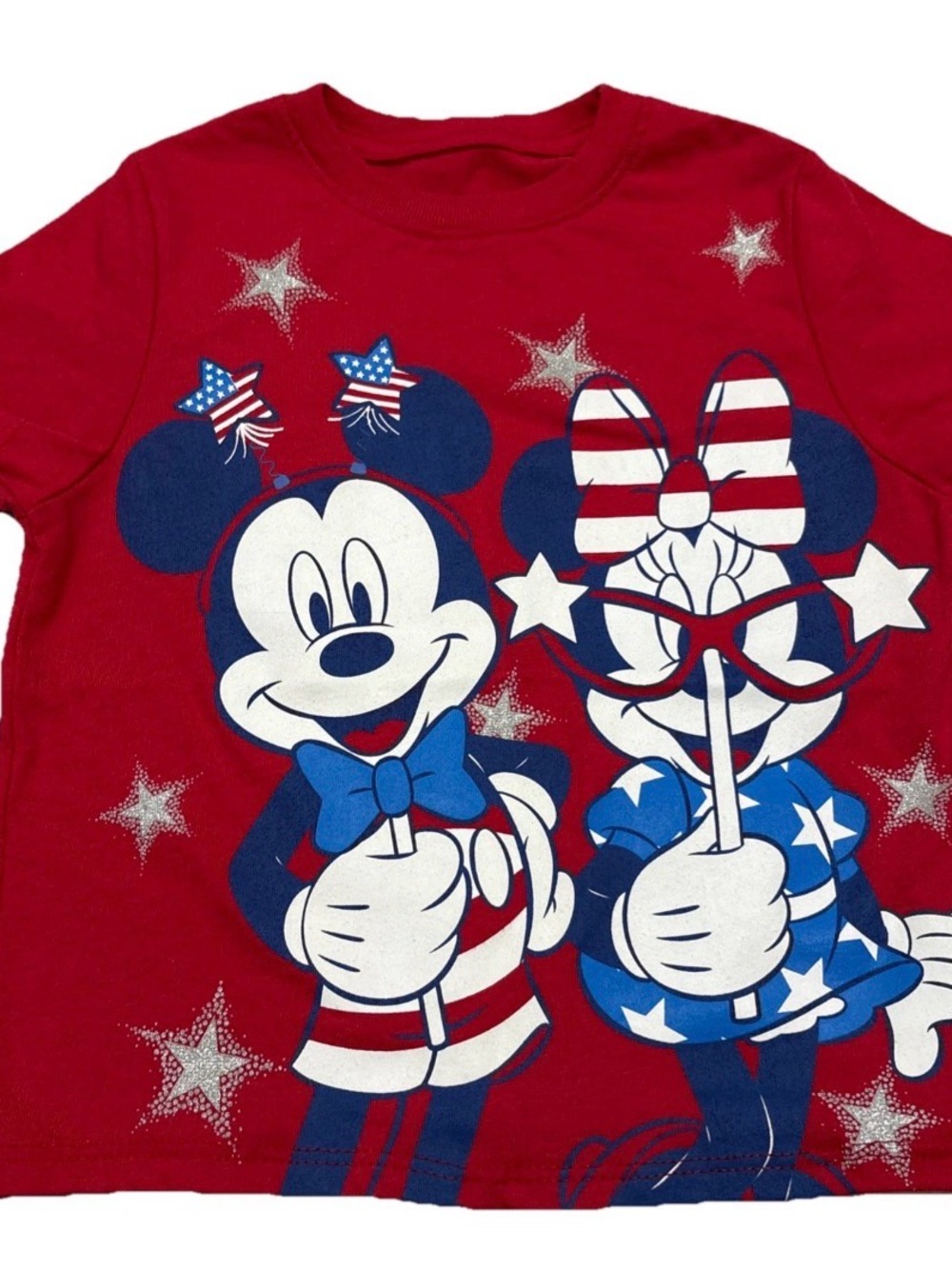 Disney Kids Mickey Minnie Mouse Fourth 4th of July Red Short Sleeve T-Shirt  XXS